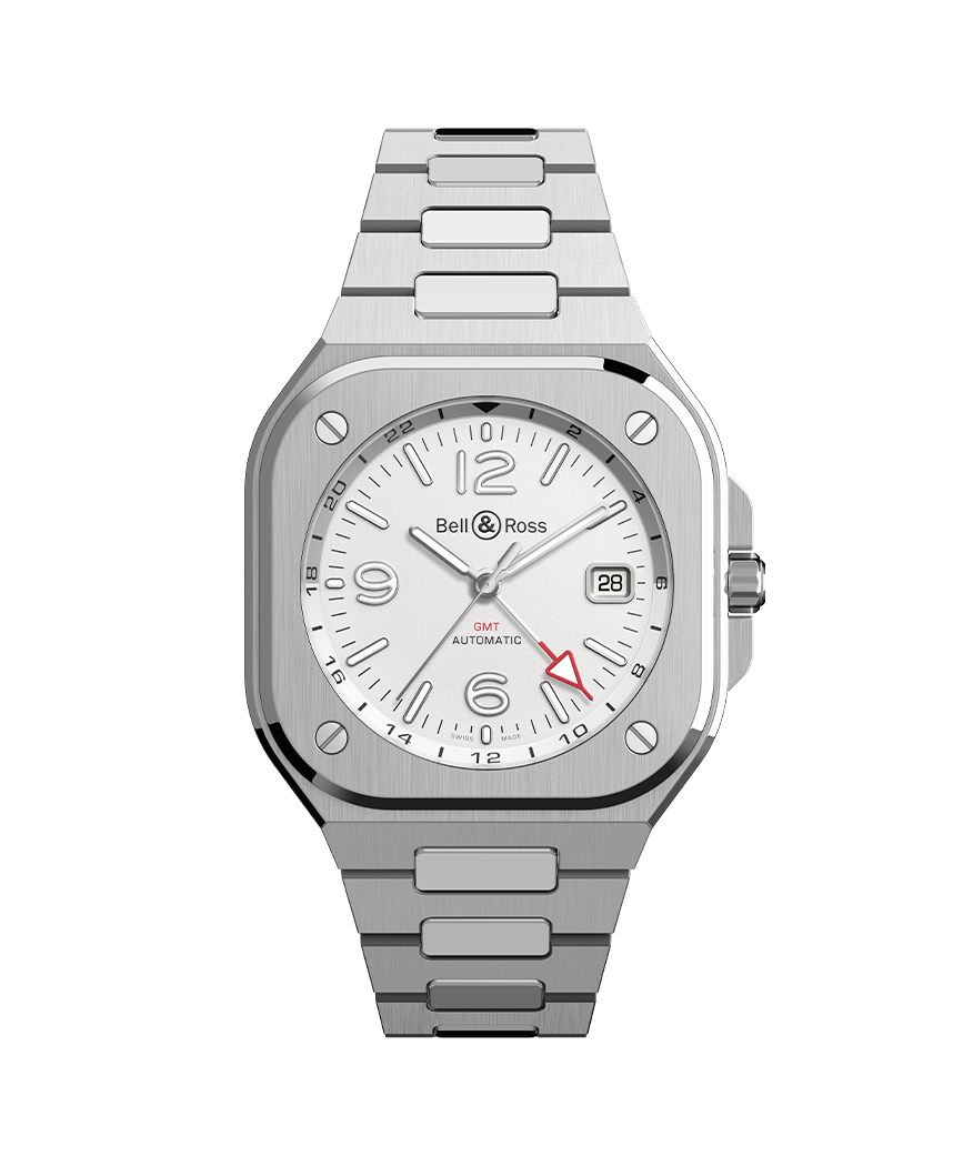 Bell & Ross BR 05 GMT White with an opaline dial and steel bracelet